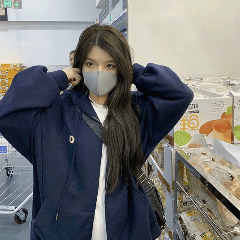 (Free Ship) áo khoác Hoodie Nữ Phối Họa Tiết Nhỏ Xinh chỉ 1 Màu Xanh Than Đẹp độc Shop VLTN