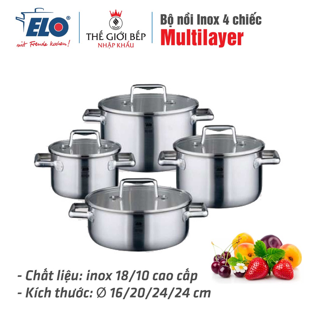 Bộ nồi Inox 4 chiếc Elo Multilayer 16/20/24cm