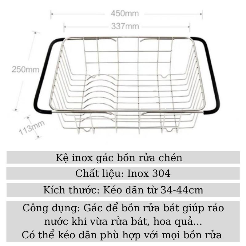 Kệ Inox gác bồn rửa chén đựng bát đĩa Giá úp hoa quả bát đũa có thể kéo dãn