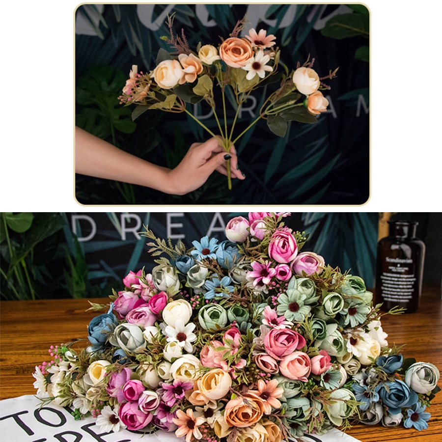 Artificial Peony Silk Fower Artificial Flowers Fall Vivid Peony Fake Leaf Wedding Home Party Xmas Decoration