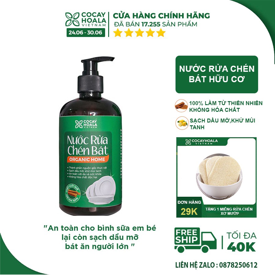 Nước rửa chén FREESHIP Nước rửa chén bát 95% gốc thiên nhiên Cocayhoala Hương Quế 500 ml