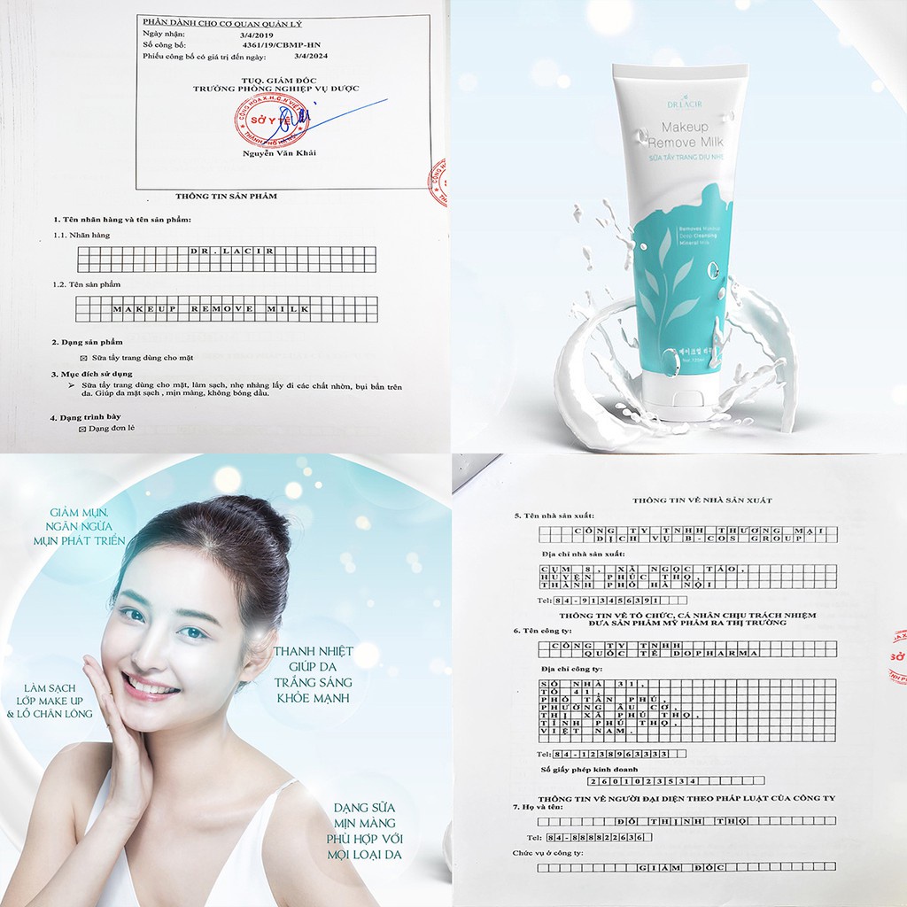 Sữa Tẩy Trang Dịu Nhẹ Làm Sạch Thu Nhỏ Lỗ Chân Lông - Makeup Remove Milk - Dr Lacir