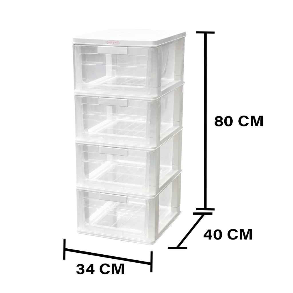 HomeBase STACKO Tủ nhựa 4 tầng Thái Lan W40xD34xH80 Cm màu trắng trong