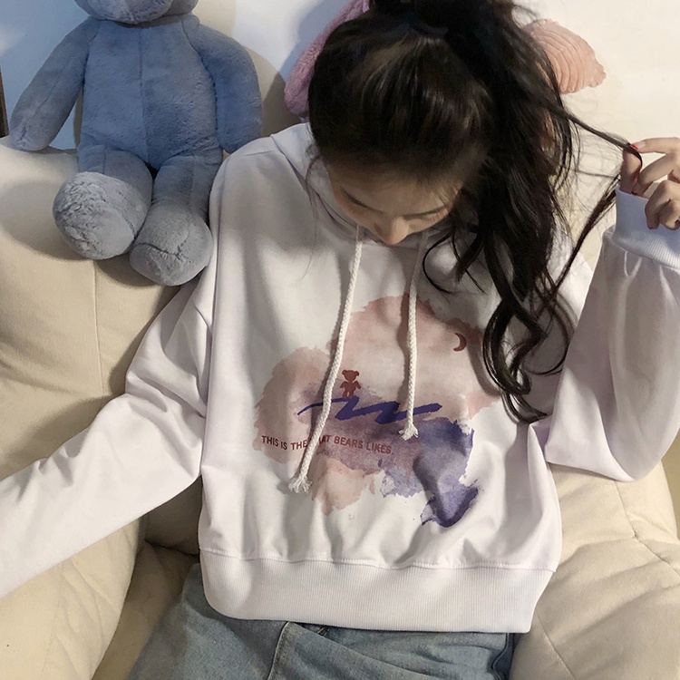 SUXI Áo Hoodie Tay Dài In Chữ Trẻ Trung Cho Nữ
