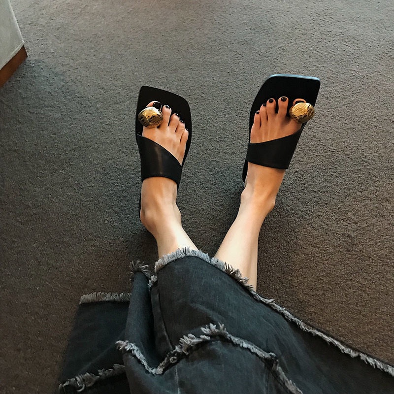 Dép Xỏ Ngón Đế Bằng Mũi Vuông Thời Trang Cho Nữ