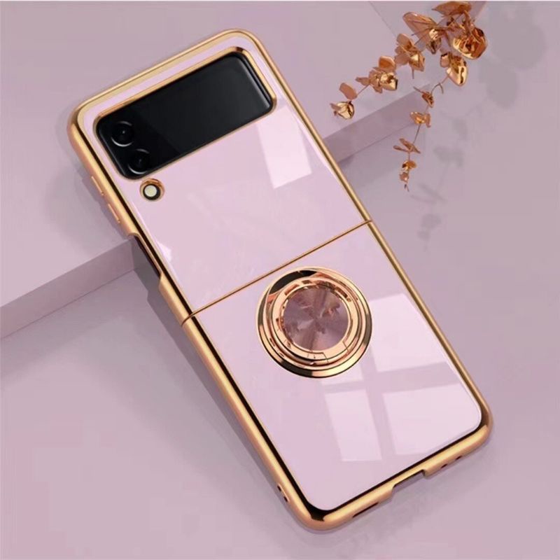 3 màu - Ốp silicon Samsung Z Flip 4 - Z Flip3 - Flip4 5G tím viền gold kèm ring lấp lánh sang trọng