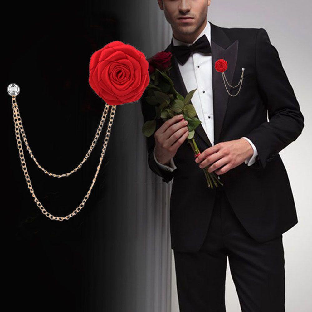 Ghim Cài Áo Hình Hoa Hồng Phối Dây Xích Thời Trang Cho Nam