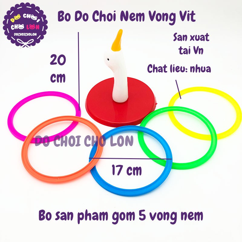 Đồ chơi ném vòng vịt bằng nhựa 5 vòng đủ màu đường kính 17 cm