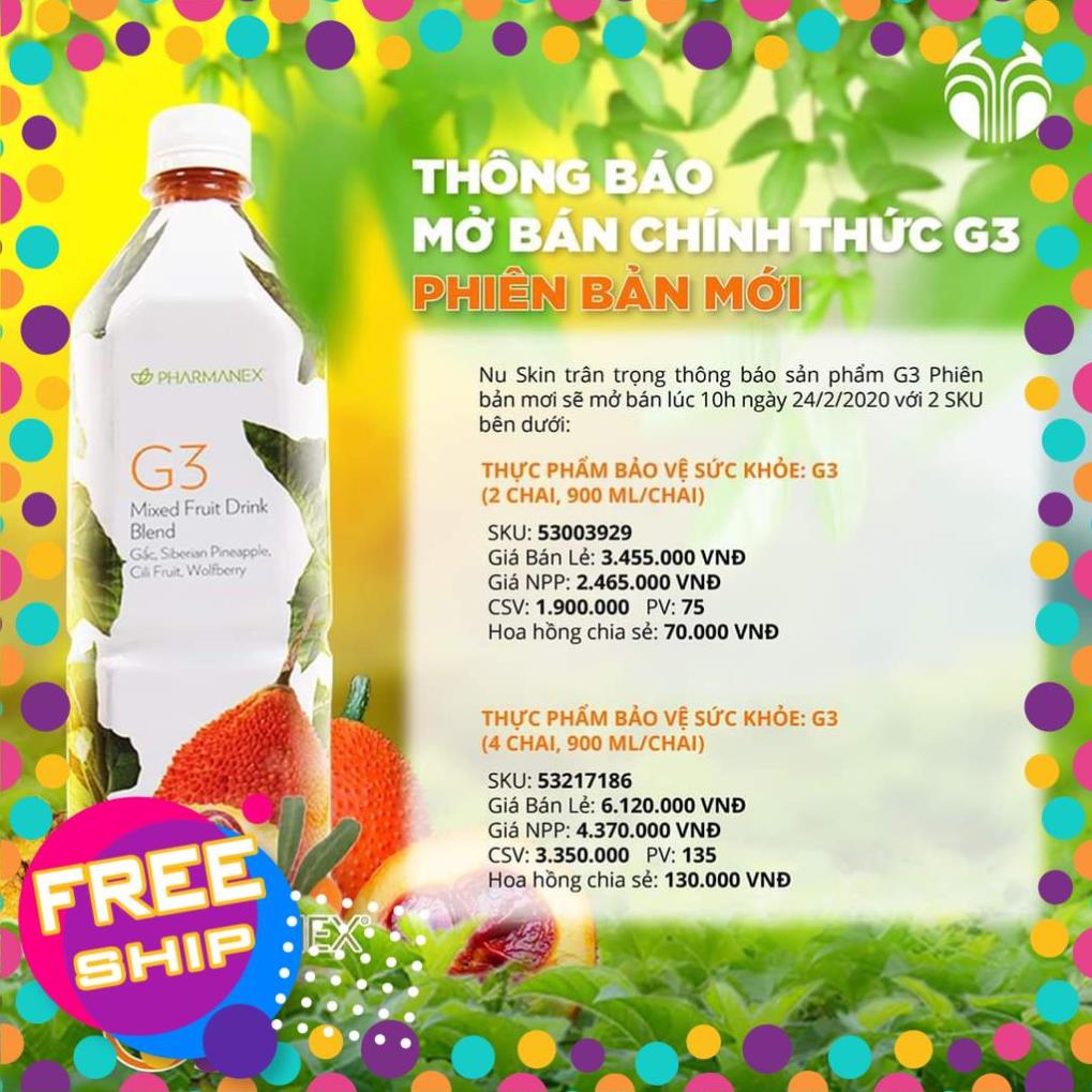 FREESHIP 2 Chai x 900ml Mẫu Mới Nuskin G3 - Nước Gấc G3