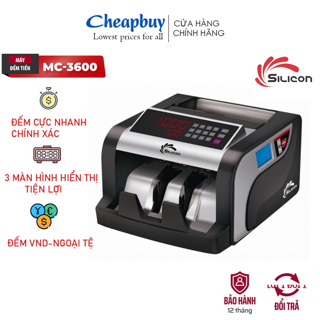 Máy đếm tiền cao cấp chính hãng Silicon MC-3600,3 màn hình, tốc độ 1000 tờ/ phút -Bảo hành 12 tháng