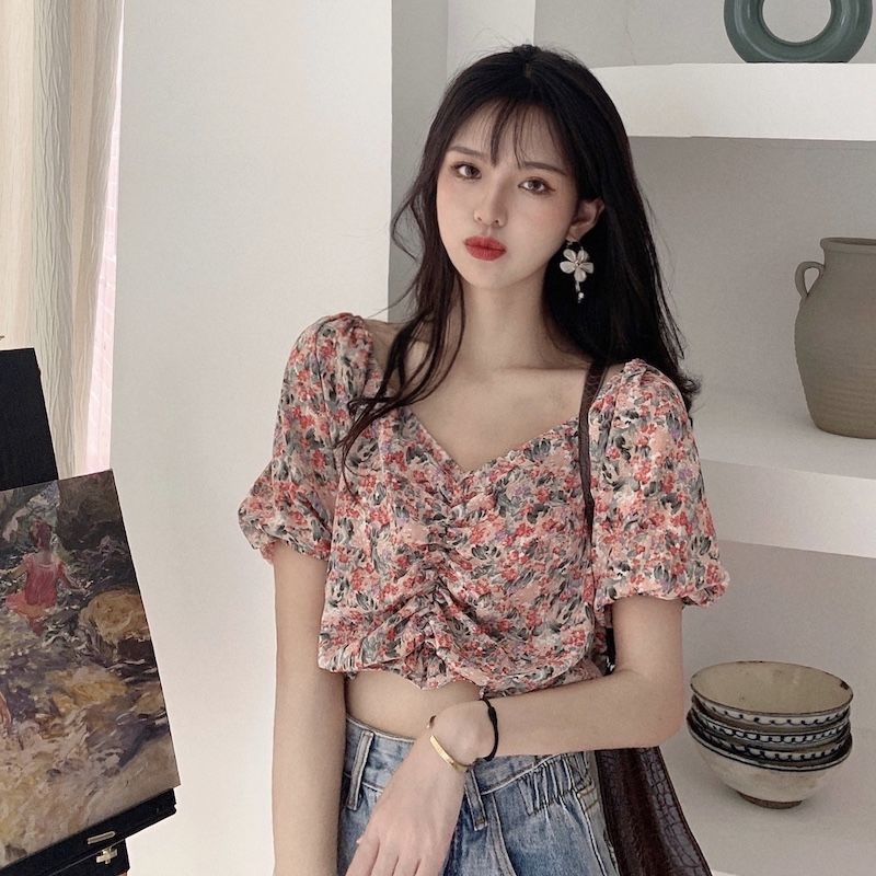 áo croptop nữ Tay Phồng Ngắn Họa Tiết Hoa Phong Cách Pháp Thời Trang Cho Nữ Áo Sơ Mi JL-TX-189 2022