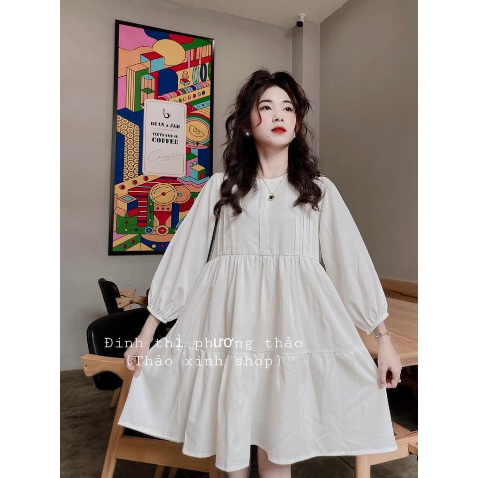[Mã FAMAYWA2 giảm 10K đơn 50K] 💃 Đầm Babydoll Trắng Chun Tay Li Ngực Dáng Lỡ | BigBuy360 - bigbuy360.vn