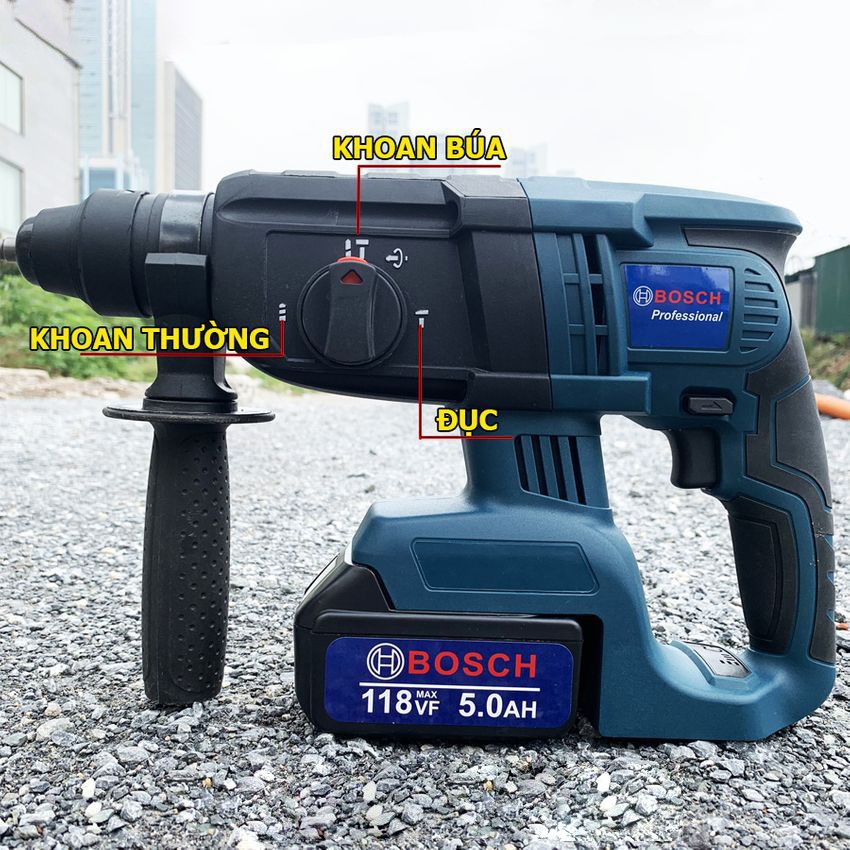 Máy Khoan Bê Tông Dùng Pin BOSCH 118V 3 Chức Năng - Lõi Đồng - Không Chổi Than - BẢO HÀNH 12 THÁNG