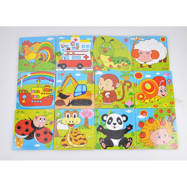 Combo 10 tranh ghép hình 16 mảnh puzzle gỗ cho bé - Giao các hình khác nhau