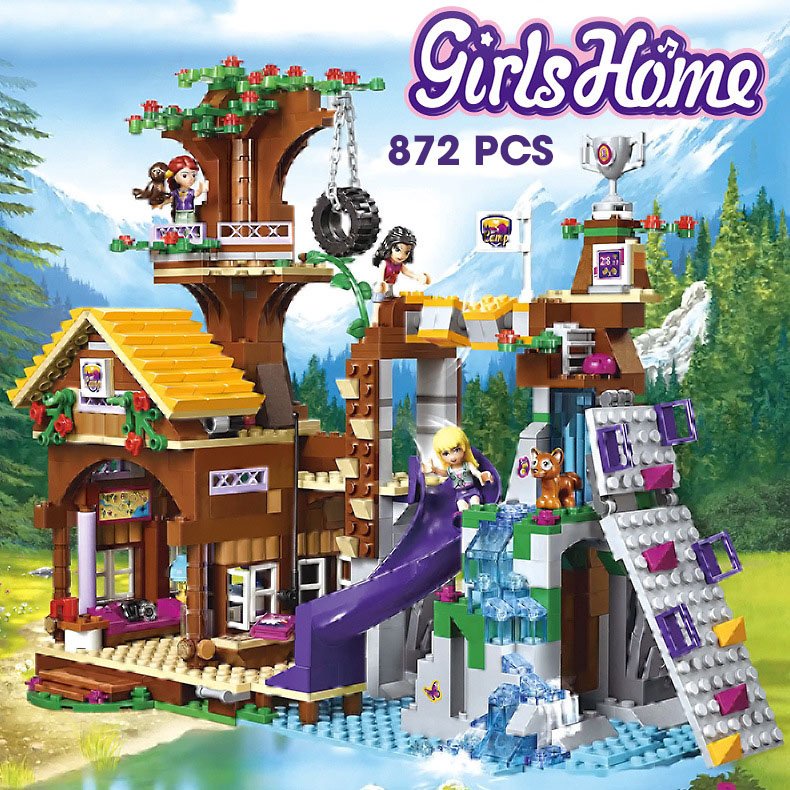 (sẵn hàng hộp to) Đồ chơi xếp hình lego friends bé trai bé gái biệt thự trong rừng có cầu trượt vui chơi cắm trại SX3019