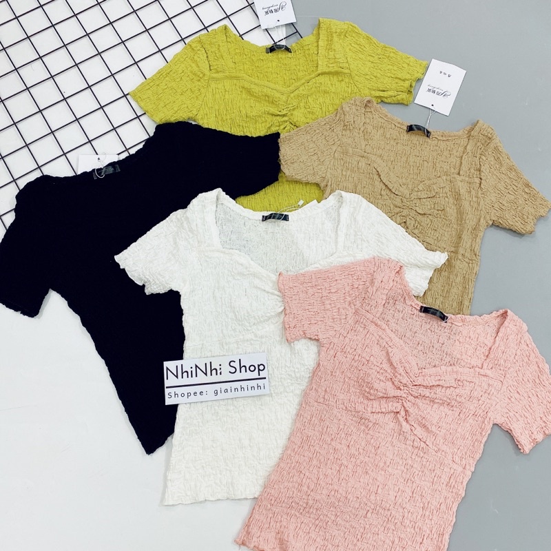 ♕✇Áo kiểu xốp nhăn cổ vuông rúm ngực, phông ngắn tay dáng ôm CS503 - NhiNhi Shop | BigBuy360 - bigbuy360.vn