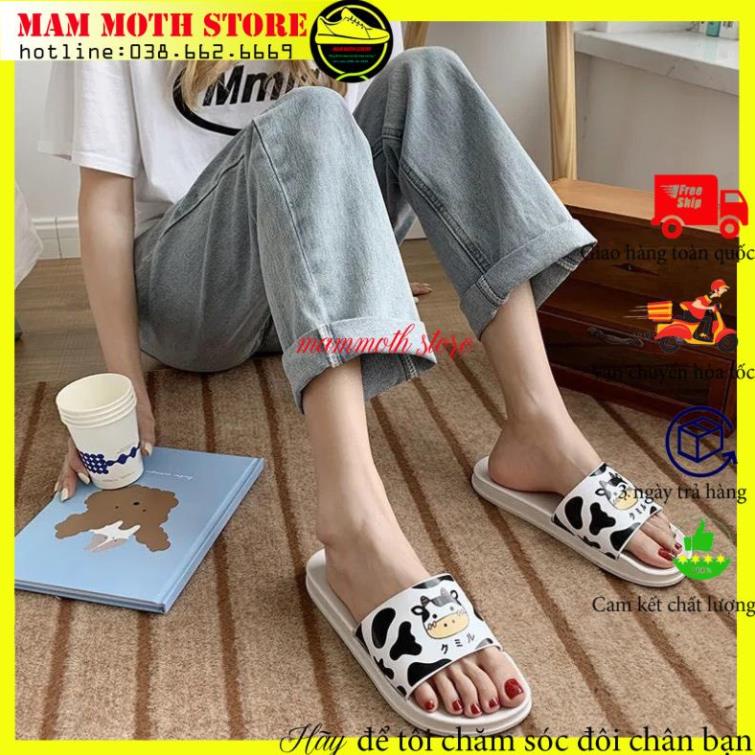 Dép quai ngang,dép bò sữa đế vuông ngộ nghĩnh đáng yêu dành cho nam nũ đen trắng shop MAM MOTH