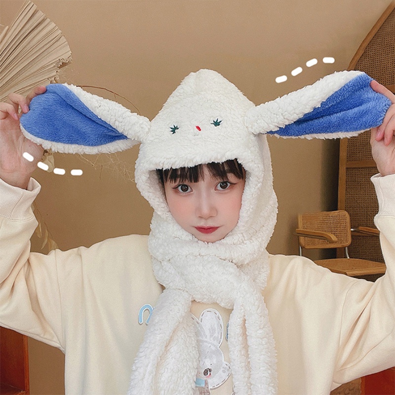 Set Mũ Khăn Choàng Cổ Tai Thỏ Kèm Găng Tay Giữ Ấm Mùa Đông