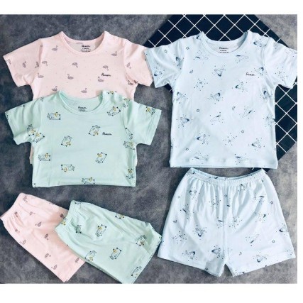 Bộ quần áo cọc tay cotton thun lạnh A3 minky mom mặc mùa hè  cho bé từ 0 tháng đến 18 tháng tuổi