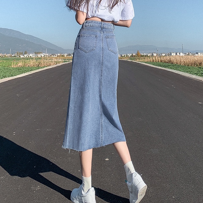 Chân Váy Jeans Dài Xẻ Tà Thời Trang Dành Cho Nữ