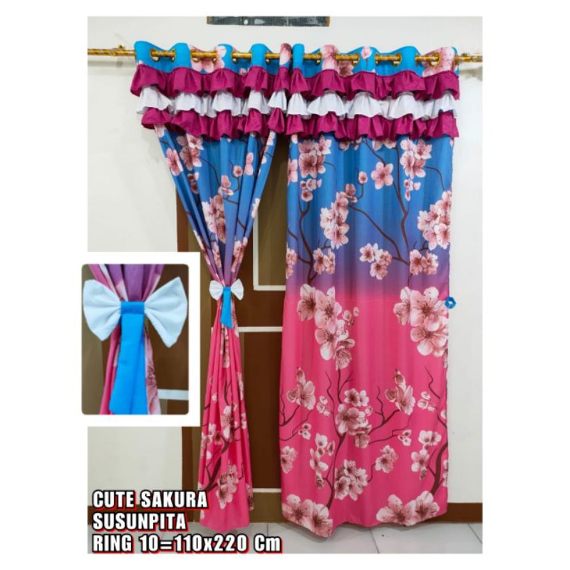 Smokring Curtain Xếp Chồng Lên Nhau In Hình Hoa Anh Đào Dễ Thương