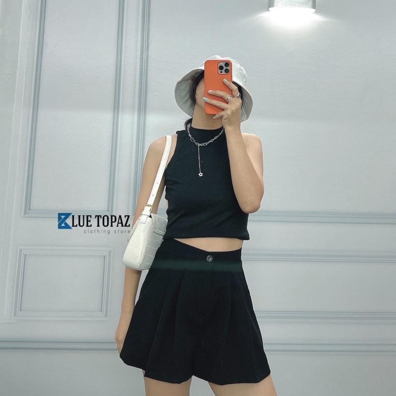 quần short xếp ly dáng xoè, áo ba lỗ thun tăm | BigBuy360 - bigbuy360.vn