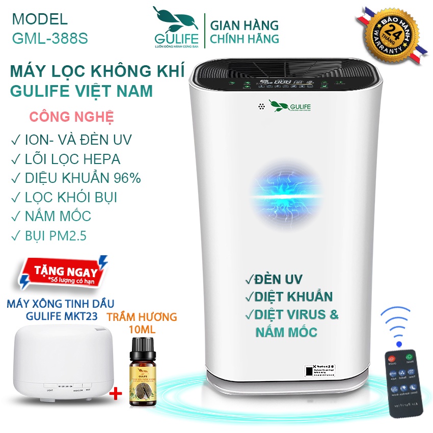 Máy Lọc Không Khí  GULIFE GML-388S Tích Hợp Đèn UV, Ion Âm, Bộ Lọc HEPA - Lọc Bụi Mịn PM2.5 Khử Pormaldehyd