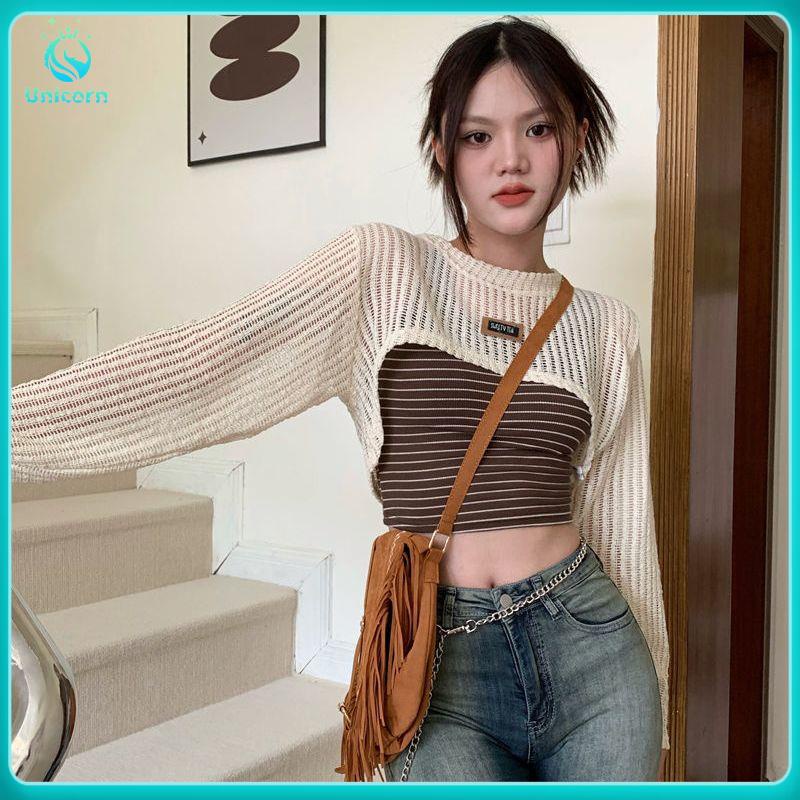 Áo khoác croptop nu Hot Áo Dệt Kim Tay Dài Chống Nắng Mùa Hè Kiểu Dáng Sang Trọng Hợp Thời Trang Cho Nữ