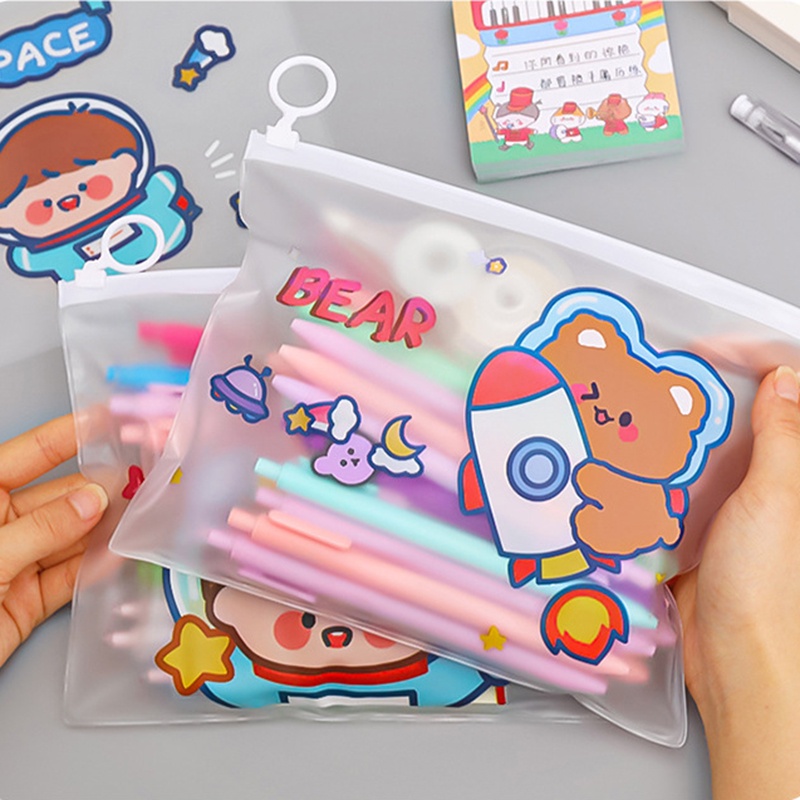 Túi Đựng Bút Trong Suốt Chống Thấm Nước In Họa Tiết Hoạt Hình Dễ Thương