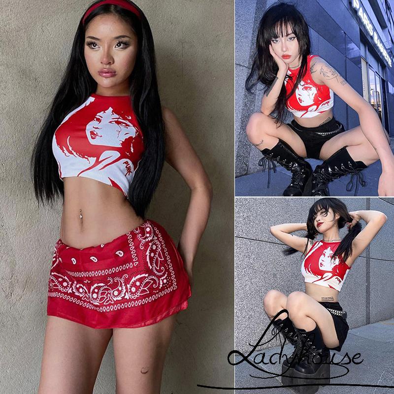 Áo Croptop Sát Nách Cổ Thuyền In Họa Tiết Anime Dễ Thương Cho Nữ