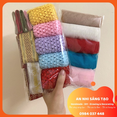 Set may quần áo búp bê bằng Vải tutu, Thun, Ruy băng Kim tuyến.