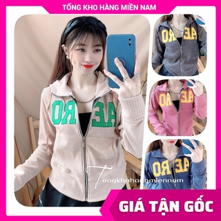 Áo khoác nữ có nón chất gân tăm mềm mát co giãn thêu chữ dễ thương TP116