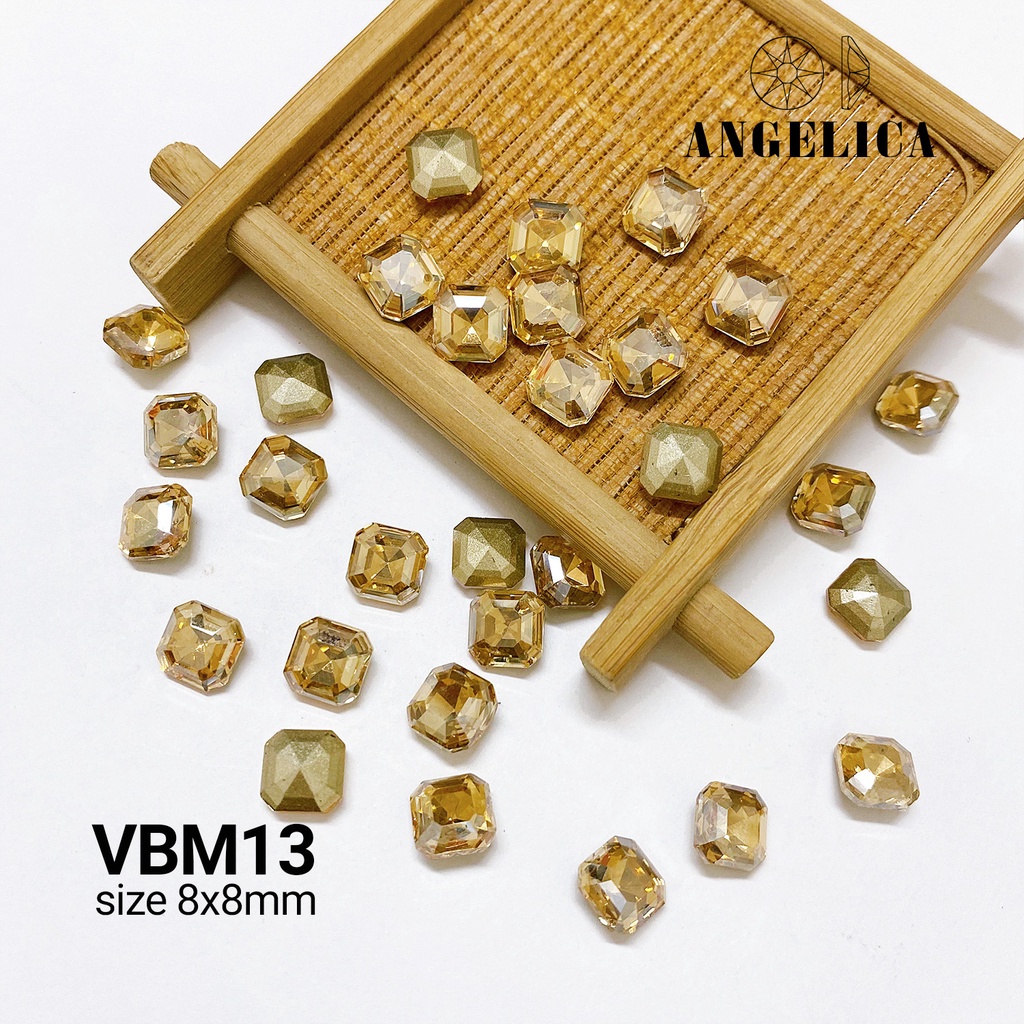 Túi 10 Viên Đá khối Nail Hình Vuông Bo Trắng Chân Vàng Trang Trí Móng ANGELICA VBM