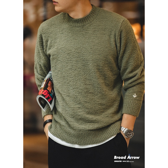 MADEN tooling men's autumn and winter American retro half turtleneck black slimming bottoming fleece knitted sweater