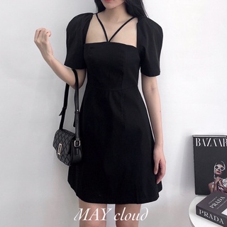 Đầm tay phồng dây V