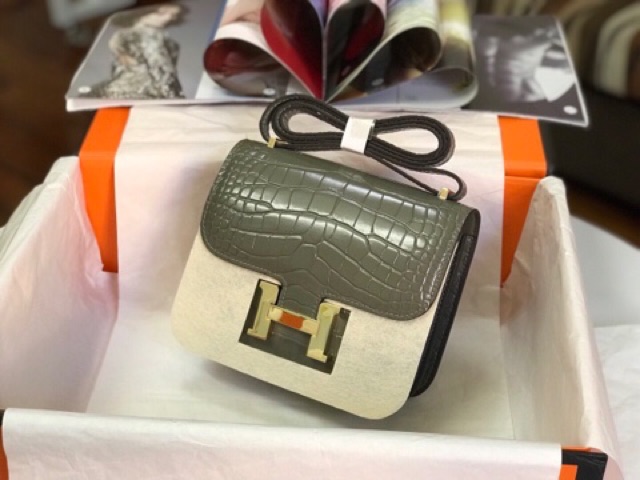 Túi HM constance da bò dập vân cá sấu cao cấp
