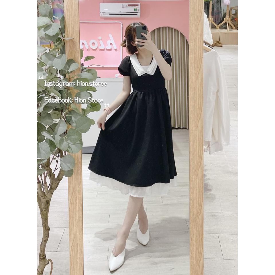 [Mã FATHANG5 giảm 10K đơn 50K] ĐẦM ĐEN XOÈ CỔ TRẮNG LAI BÈO TRẮNG | BigBuy360 - bigbuy360.vn