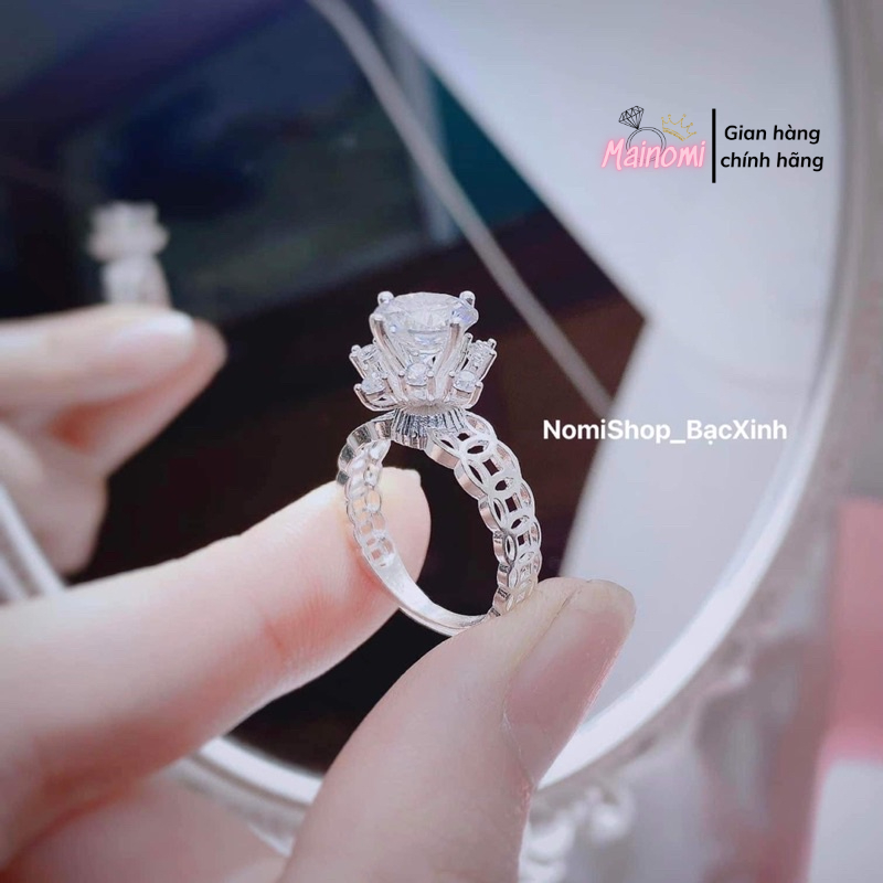 Nhẫn nữ bạc ta đài hoa cao viền kim tiền tinh tế sang xịn MAINOMI mã tặng kèm quà tặng
