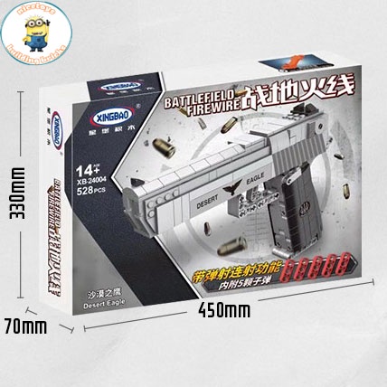 Đồ Chơi Lắp Ráp Kiểu LEGO CSGO , Free Fire Mô Hình Lục Bạc Desert Eagle Silver Pistolll Model XB24004 Với 528 Mảnh Ghép