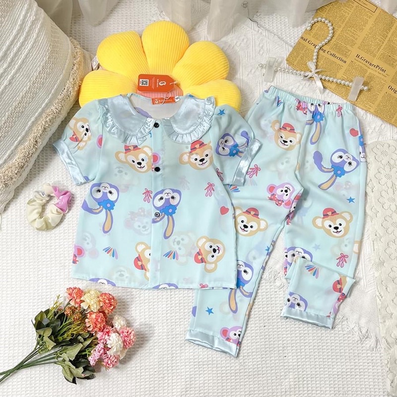 Bộ Pijama Cổ Bèo Lụa Mango Tay Bồng Cho bé gái