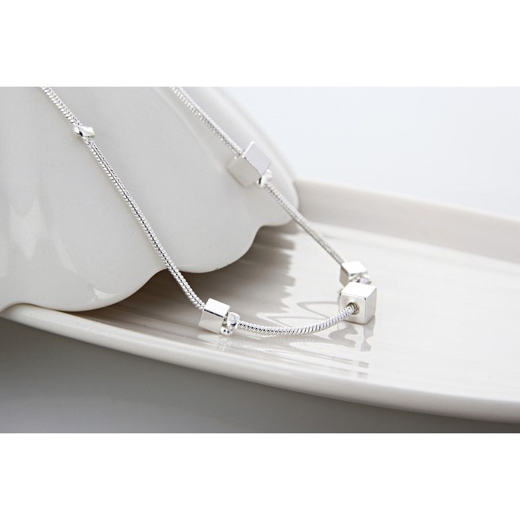 Lắc chân nữ hột vuông lập phương to nhỏ xen kẽ xi bạc 925 trắng sáng dễ thương - namimi