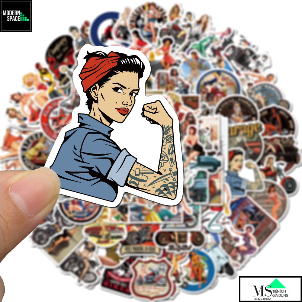 Sticker PVC Sexy Girl ST-137 - Cả bộ 100 Hình dán Stickers Chống nước Dán xe Dán Mũ bảo hiểm Vali Laptop Điện thoại