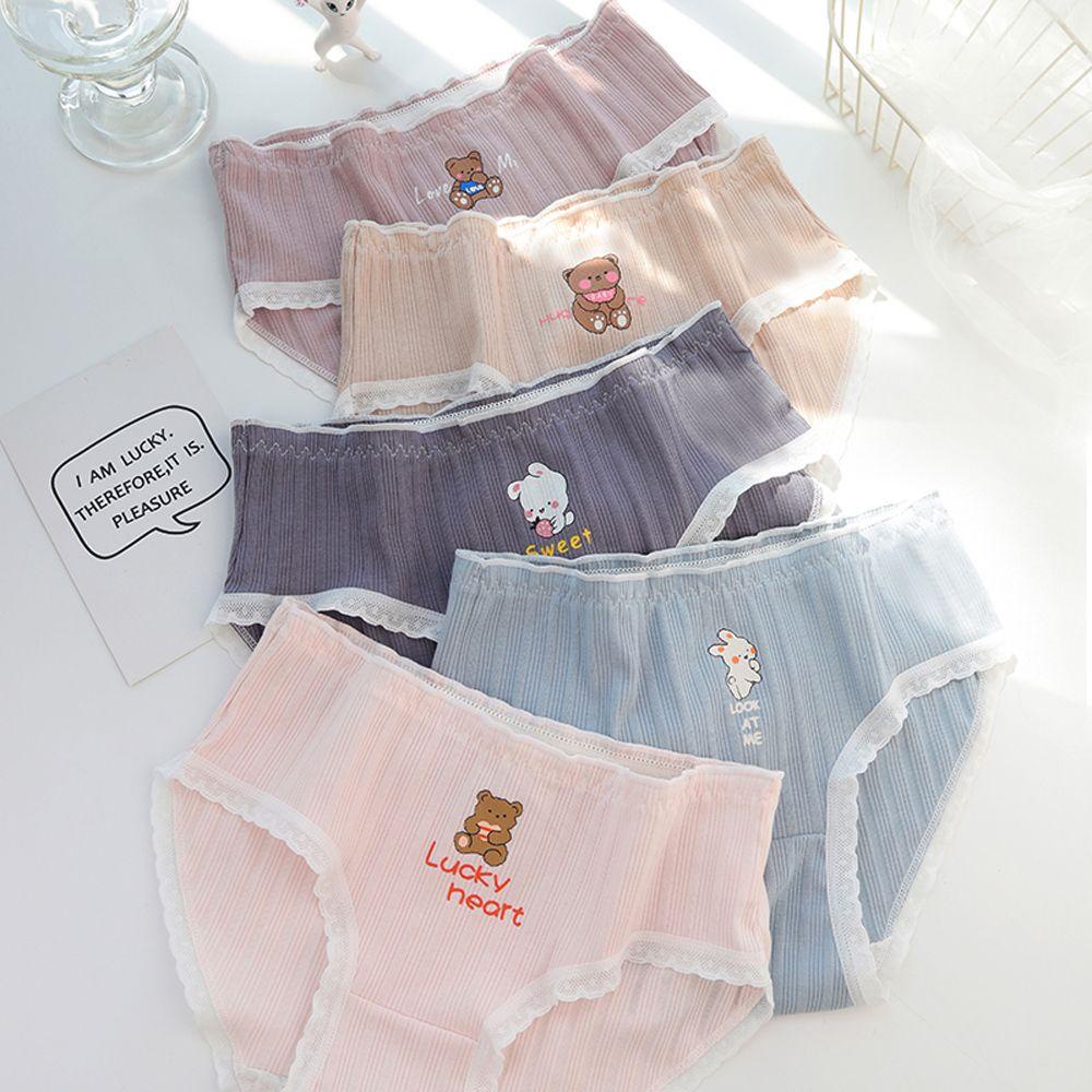 OCEANMAP Quần Lót Cotton Họa Tiết Thỏ Hoạt Hình Và Chữ In Cho Nữ