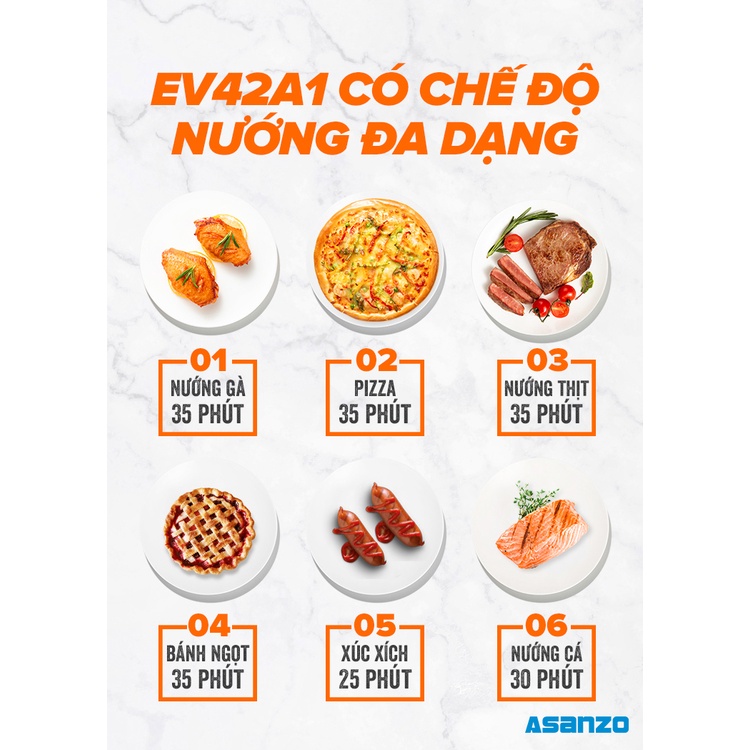 Lò nướng đối lưu Asanzo EV-42A1 (42 lít) Có Quay - Hàng Chính Hãng