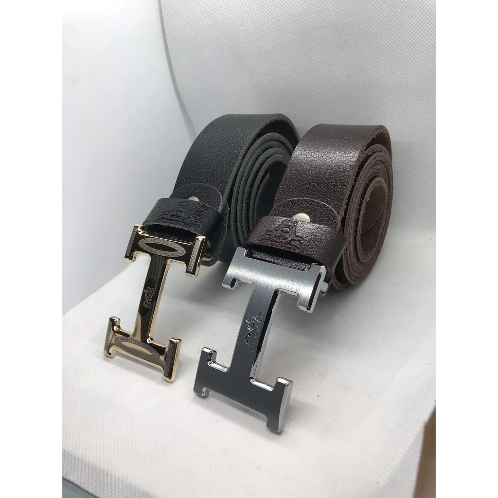 Thắt Lưng nam chữ H, Dây Nịt nam mặt khóa chữ H kim loại đúc, dây da bò nguyên miếng Siêu Bền