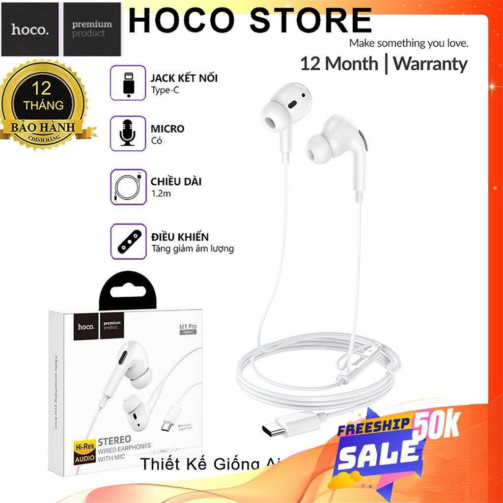 ⚡NowShip⚡ Tai Nghe Âm Thanh Hay Dây Hoco M1 Pro Jack 3.5mm Type C Dài 1.2M Chính Hãng Cho Điện Thoại IPhone Android