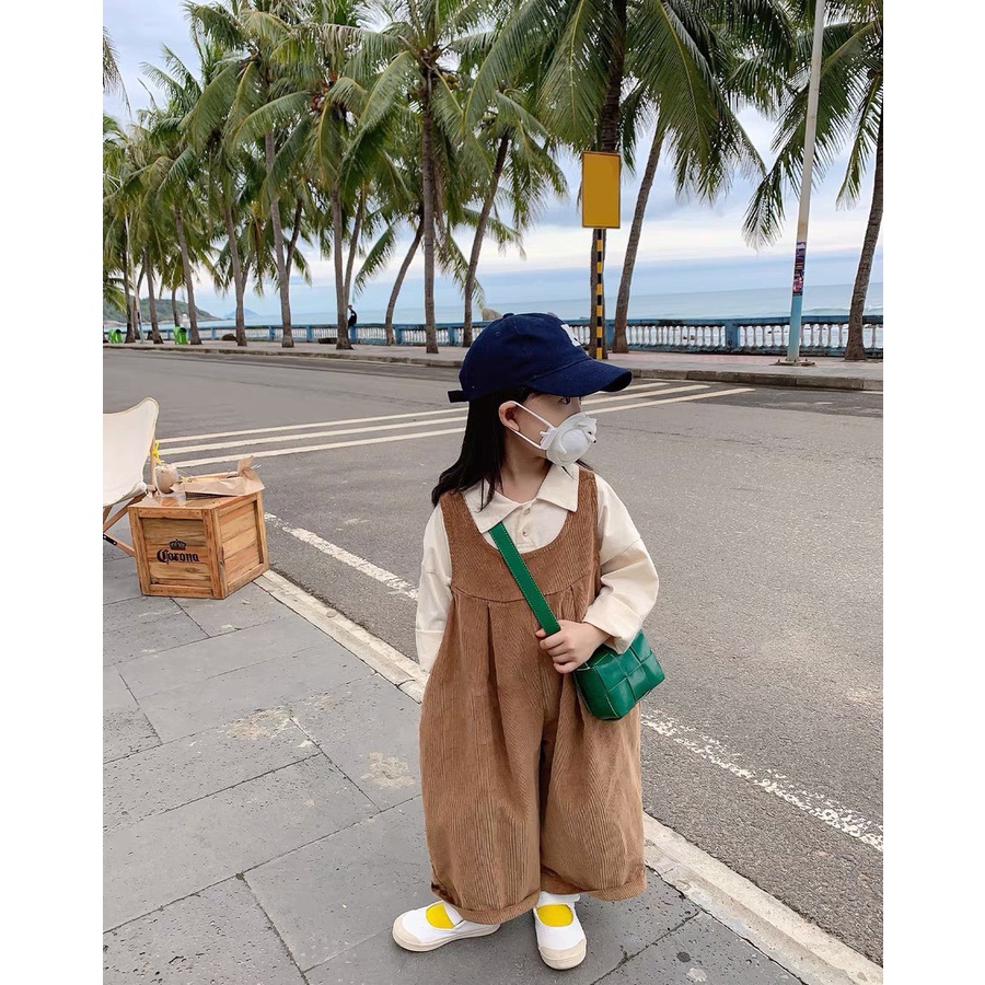 Set yếm nhung tăm nâu be cho bé gái 10-20kg