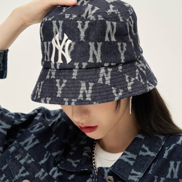 (Hàng VNXK) Nón thời trang, mũ Bucket vành tròn NY Monogram vải JEAN nhập thời trang chuẩn hàng hiệu (ẢNH THẬT)