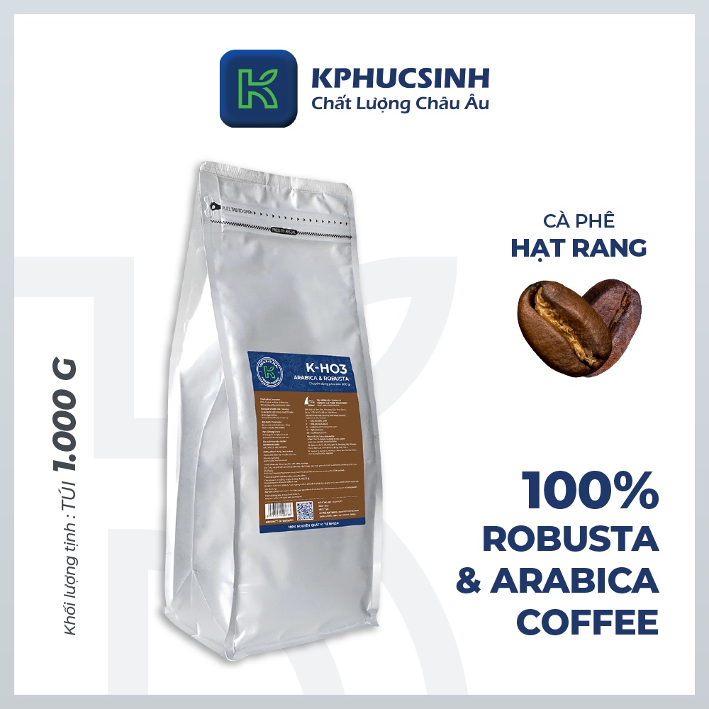 Cà phê nguyên chất rang mộc xuất khẩu KHO3 KCOFFEE 1kg/gói KPHUCSINH - Hàng Chính Hãng
