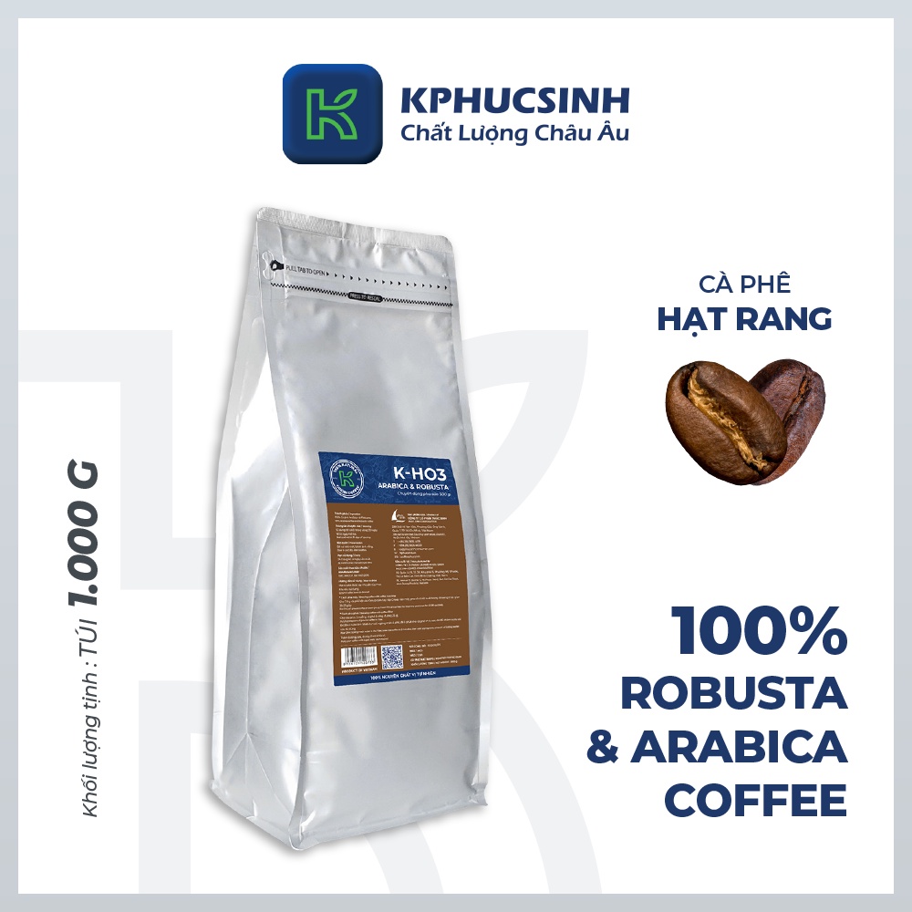 Cà phê nguyên chất rang mộc xuất khẩu KHO3 KCOFFEE 1kg/gói KPHUCSINH - Hàng Chính Hãng